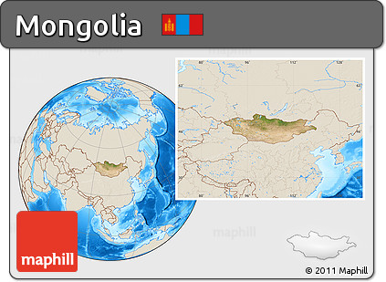 Satellite Location Map of Mongolia, shaded relief outside