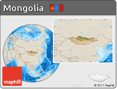 Satellite Location Map of Mongolia, shaded relief outside