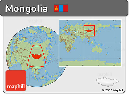 Savanna Style Location Map of Mongolia, within the entire continent