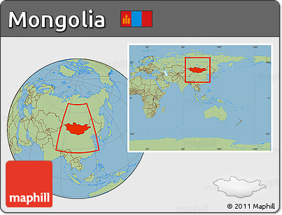 Savanna Style Location Map of Mongolia, within the entire continent