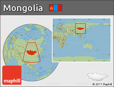 Savanna Style Location Map of Mongolia, within the entire continent