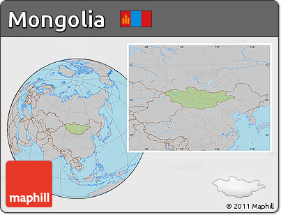 Savanna Style Location Map of Mongolia, gray outside