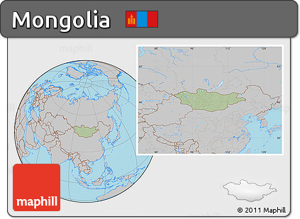 Savanna Style Location Map of Mongolia, gray outside, hill shading inside