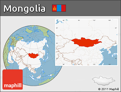 Savanna Style Location Map of Mongolia, highlighted continent