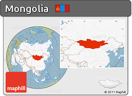 Savanna Style Location Map of Mongolia, highlighted continent, hill shading