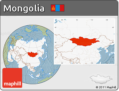 Savanna Style Location Map of Mongolia, highlighted continent, hill shading