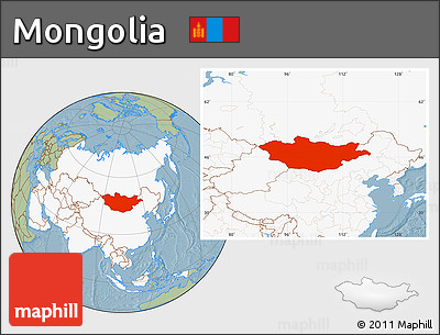 Savanna Style Location Map of Mongolia, highlighted continent, hill shading