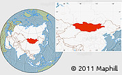 Savanna Style Location Map of Mongolia, highlighted continent, hill shading