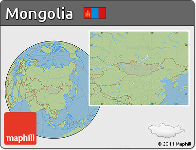 Savanna Style Location Map of Mongolia, hill shading inside