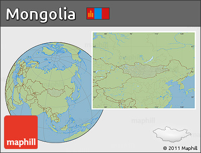 Savanna Style Location Map of Mongolia, hill shading inside