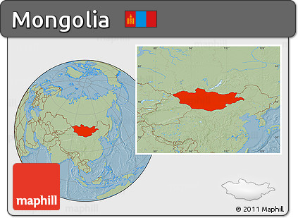 Savanna Style Location Map of Mongolia, hill shading