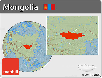 Savanna Style Location Map of Mongolia, hill shading