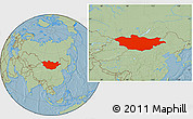 Savanna Style Location Map of Mongolia, hill shading