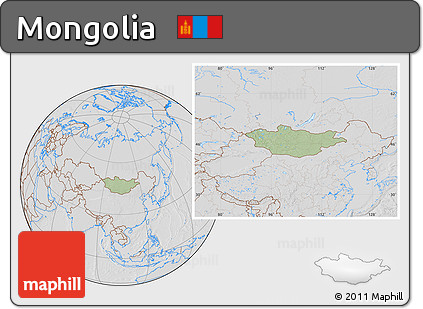Savanna Style Location Map of Mongolia, lighten, desaturated, hill shading