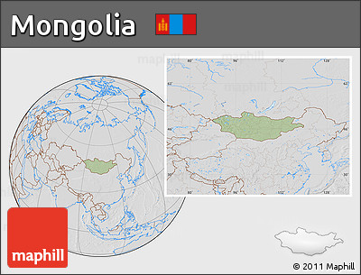 Savanna Style Location Map of Mongolia, lighten, desaturated, hill shading