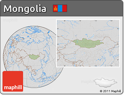 Savanna Style Location Map of Mongolia, lighten, desaturated, hill shading