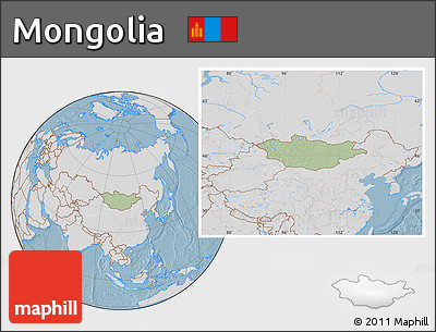 Savanna Style Location Map of Mongolia, lighten, desaturated, land only, hill shading