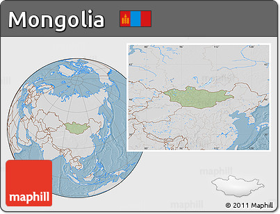 Savanna Style Location Map of Mongolia, lighten, desaturated, land only, hill shading