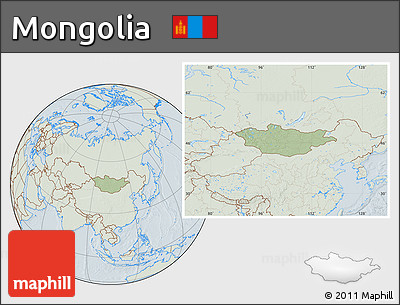 Savanna Style Location Map of Mongolia, lighten, hill shading