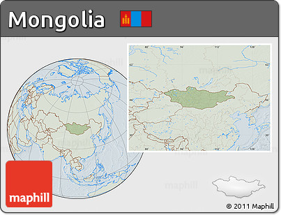 Savanna Style Location Map of Mongolia, lighten, hill shading