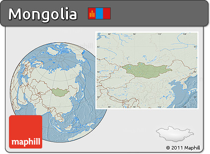 Savanna Style Location Map of Mongolia, lighten, land only, hill shading