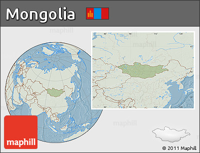 Savanna Style Location Map of Mongolia, lighten, land only, hill shading