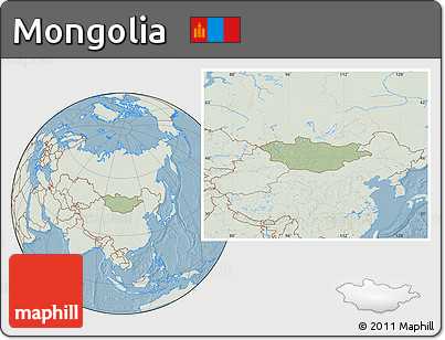 Savanna Style Location Map of Mongolia, lighten, land only, hill shading