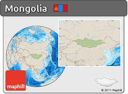 Savanna Style Location Map of Mongolia, shaded relief outside