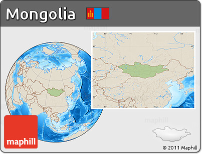 Savanna Style Location Map of Mongolia, shaded relief outside