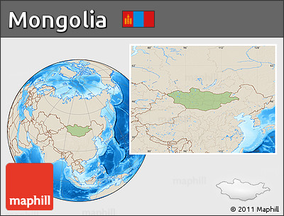 Savanna Style Location Map of Mongolia, shaded relief outside