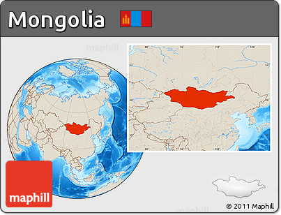 Shaded Relief Location Map of Mongolia