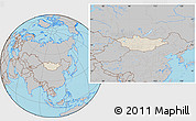 Shaded Relief Location Map of Mongolia, gray outside
