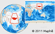 Shaded Relief Location Map of Mongolia, highlighted continent, within the entire continent