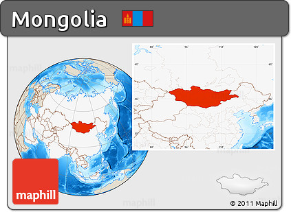 Shaded Relief Location Map of Mongolia, highlighted continent