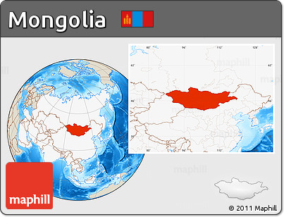 Shaded Relief Location Map of Mongolia, highlighted continent