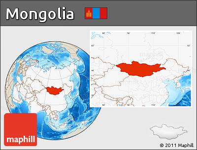 Shaded Relief Location Map of Mongolia, highlighted continent