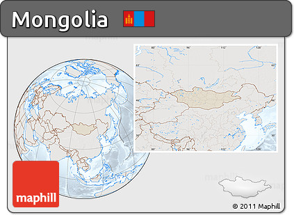 Shaded Relief Location Map of Mongolia, lighten, semi-desaturated