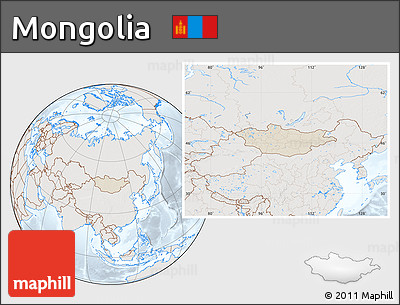 Shaded Relief Location Map of Mongolia, lighten, semi-desaturated