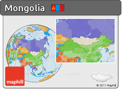 Shaded Relief Location Map of Mongolia, political outside