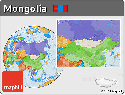 Shaded Relief Location Map of Mongolia, political outside