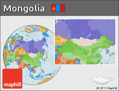 Shaded Relief Location Map of Mongolia, political outside