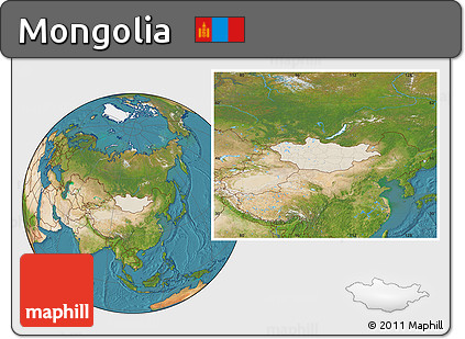 Shaded Relief Location Map of Mongolia, satellite outside