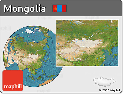 Shaded Relief Location Map of Mongolia, satellite outside