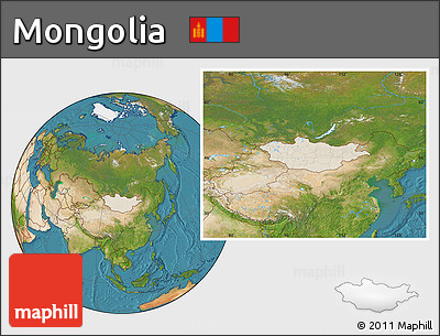 Shaded Relief Location Map of Mongolia, satellite outside