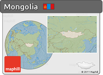 Shaded Relief Location Map of Mongolia, savanna style outside, hill shading