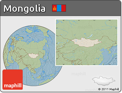 Shaded Relief Location Map of Mongolia, savanna style outside, hill shading