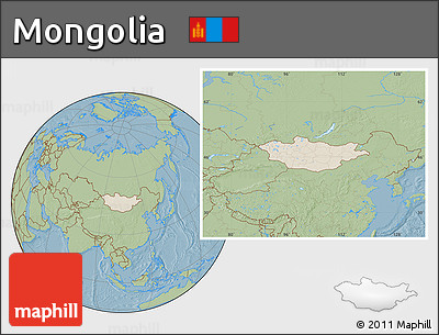 Shaded Relief Location Map of Mongolia, savanna style outside, hill shading