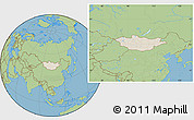 Shaded Relief Location Map of Mongolia, savanna style outside