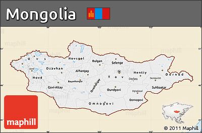 Classic Style Map of Mongolia, single color outside