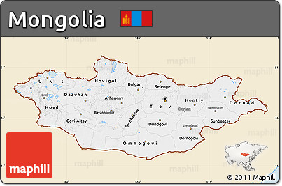 Classic Style Map of Mongolia, single color outside